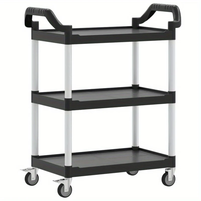 Keukentrolley – Serveerwagen – Opbergtrolley – Keukenwagen – Mobiliteitswagen – 3 Niveaus – Aluminium – Zwart – 81x41x92 cm