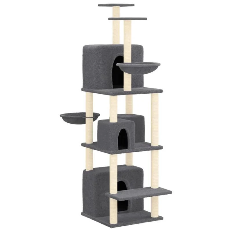 Krabpaal – Kattenboom – Klimpaal – Kattenmeubel – Krabmeubel – Donkergrijs – 180 cm Hoog – Stevig Plywood Met Sisal