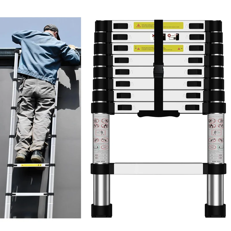 Telescoopladder – Telescopische Ladder – Uitschuifbare Ladder – Vouwladder – Aluminium Ladder – 3,8 Meter – Lichtgewicht Aluminium – Compact Opvouwbaar