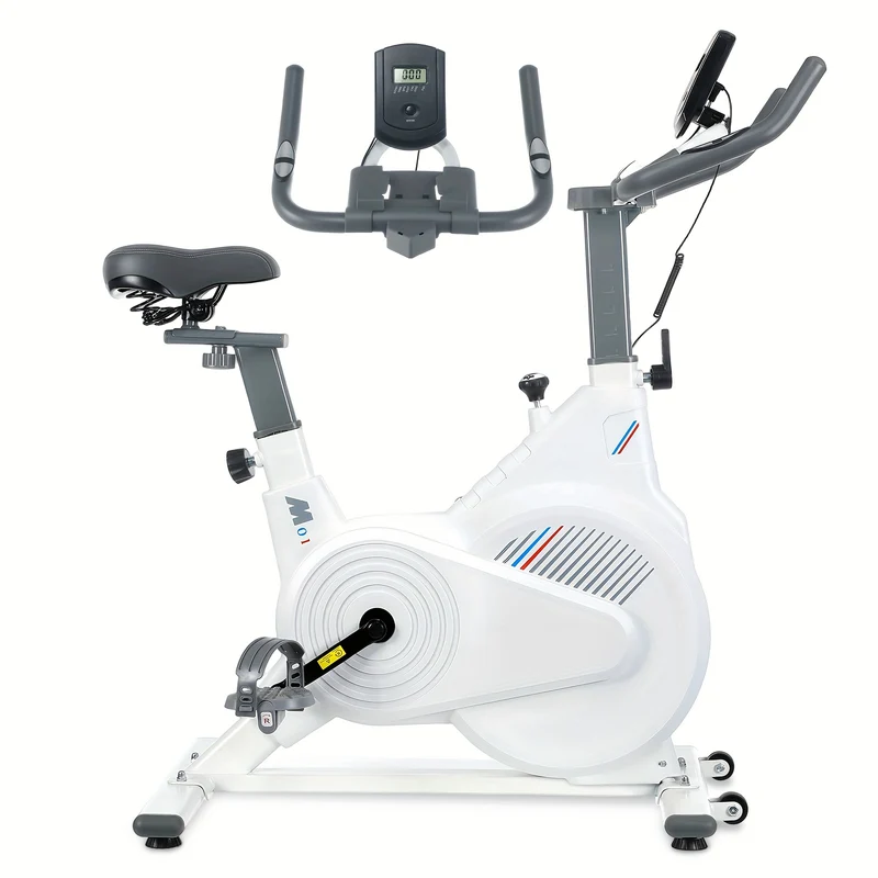 Hometrainer – Fitnessfiets – Fietstrainer – Ergometer – Indoor Bike – Schokabsorberend Frame – Hartslagmeter & Multifunctioneel Display – Wit – Max 150 kg