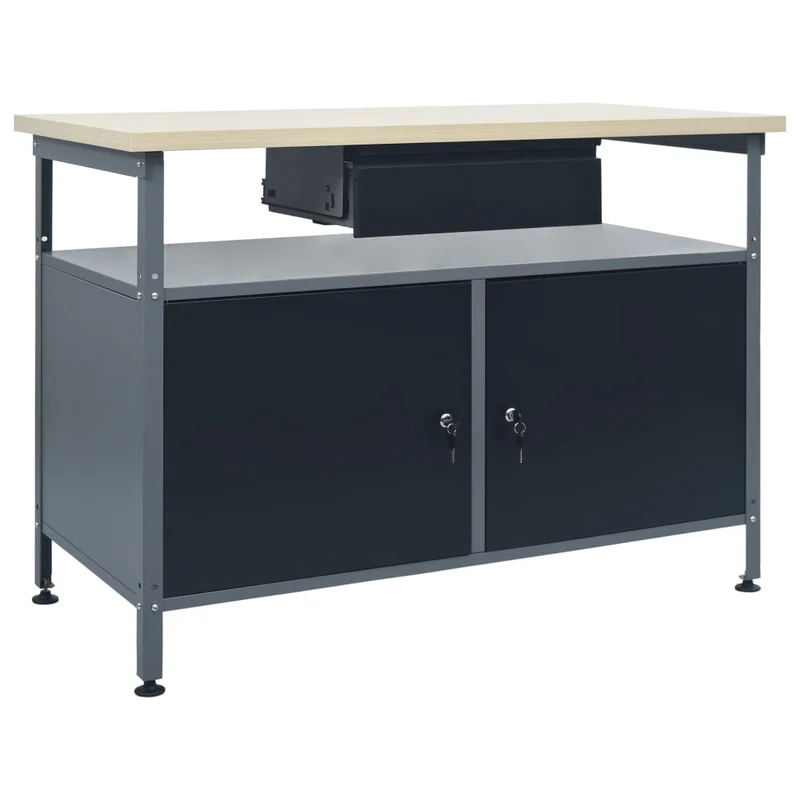 Werkbank – Werktafel – Klusbank – Werkbank Met Opbergruimte – Zwarte Werkbank – Stevig Houten Werkblad 120x60 cm – Draagvermogen 300 kg