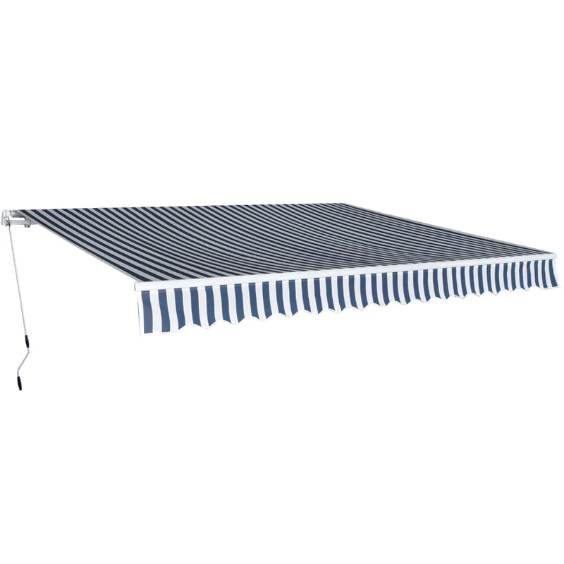 Uitschuifbare Zonwering – Knikarmscherm – Terraszonwering – Balkonzonwering – Schaduwdoek – 400 cm Breed – Waterafstotend Polyester – Stevig Aluminium Frame - Blauw en Wit