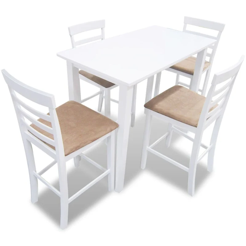 Eetkamerset – Barkrukset – Keukentafelset – Bistroset – Barset – Wit – Houten fineer tafelblad – Comfortabele gestoffeerde barkrukken