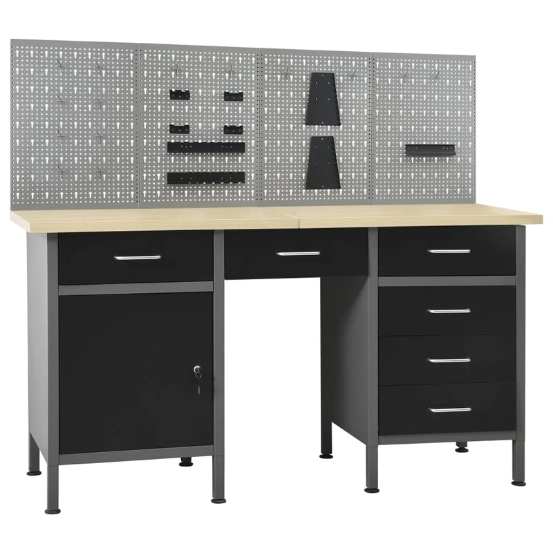 Werkbank – Werktafel – Werkstation – Werkplek – Werkbank Met Wandpanelen – 6 Lades – 500 Kg Max Belastbaarheid