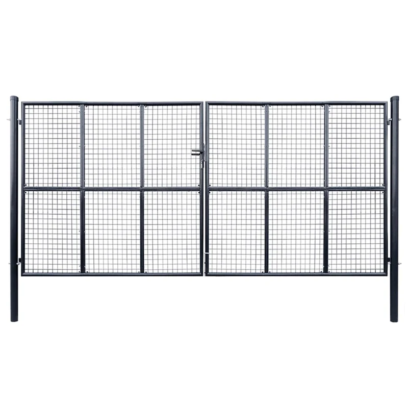 Tuinpoort – Tuinafsluiting – Tuingateway – Tuindeur – Gaaspanelen – 400 x 175 cm – Gegalvaniseerd Staal – Roestbestendig Met Slot
