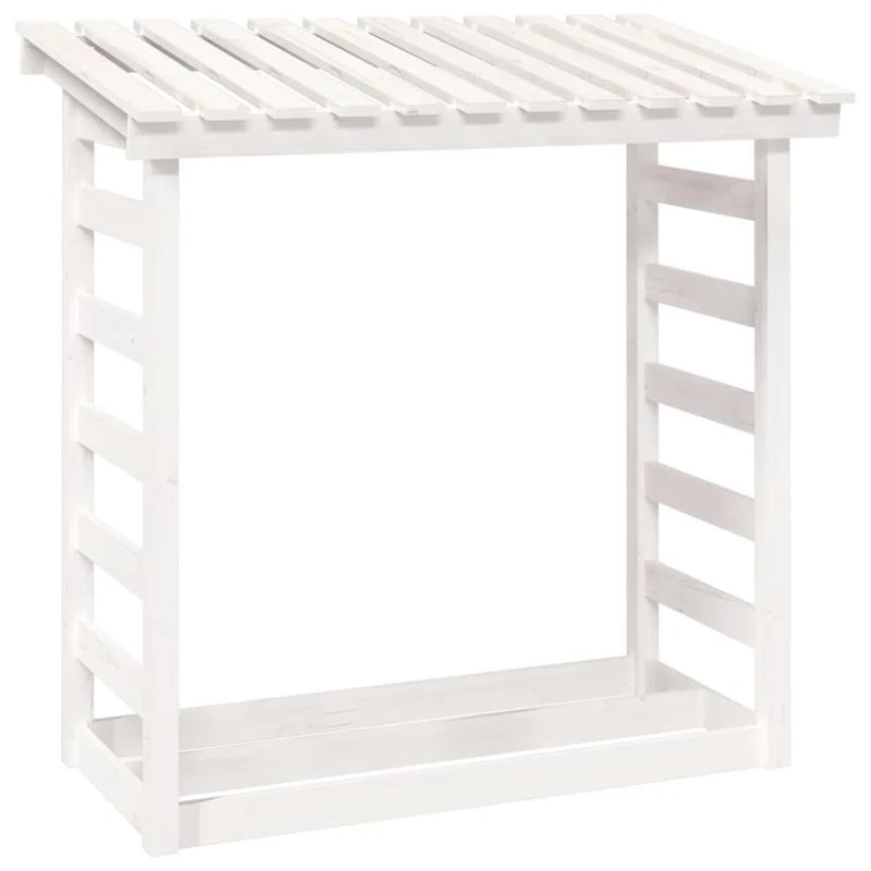 Houtopslag Buiten – Houtrek Buiten – Haardhoutrek – Brandhoutrek – Houtopslag Met Afdekhoes – Massief Dennenhout – Weerbestendig Design – 108x64,5x110 cm – Wit