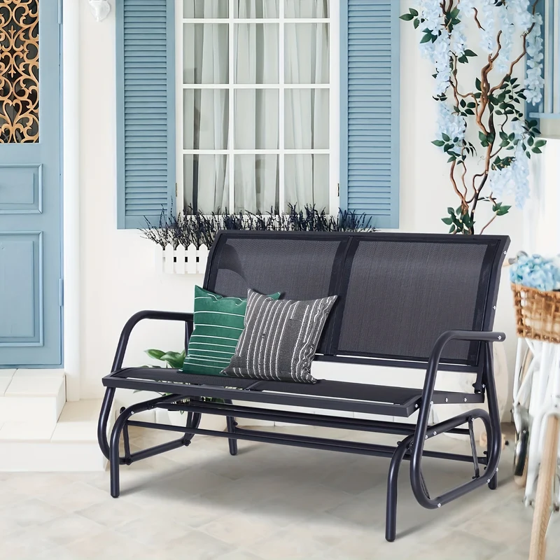 Tuinstoel – Tuinbank – Schommelstoel – Buitenbank – Outdoor Meubel – 2 Persoons – Stalen Frame – Zwart