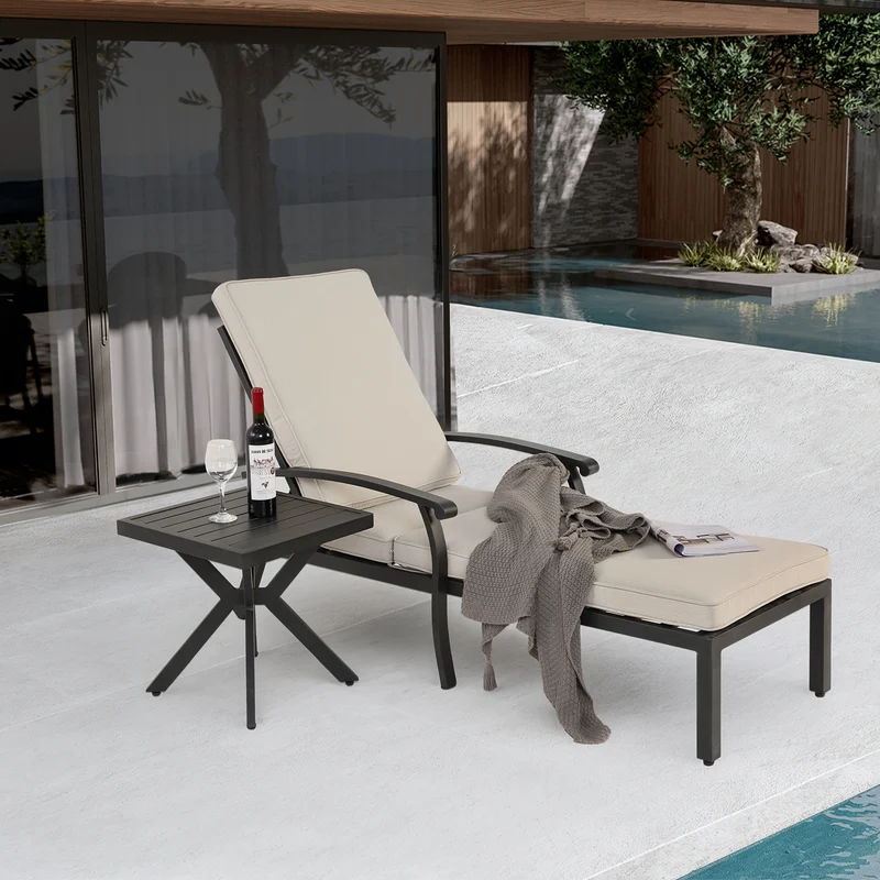 Ligstoel – Tuinstoel – Relaxstoel – Lounge Stoel – Verstelbaar – Ergonomisch Ontwerp – Aluminium Frame – Beige Katoenen Kussen