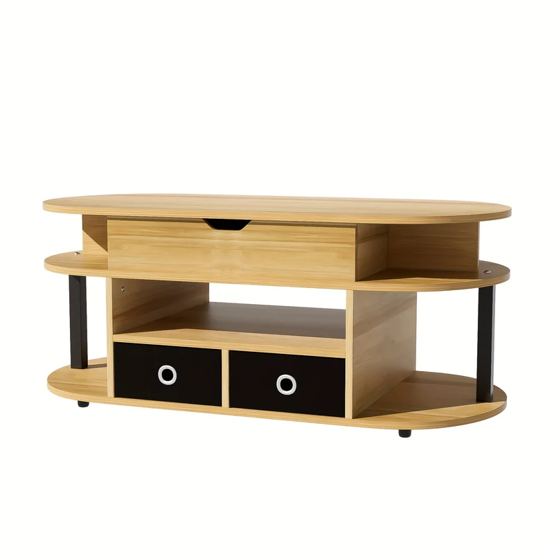 Salontafel – Koffietafel – Bijzettafel – Woonkamertafel – Tafel – Moderne Bamboe – Ruimtebesparend – Met Opbergruimte – Natuurlijk Bruin Met Zwarte Poten
