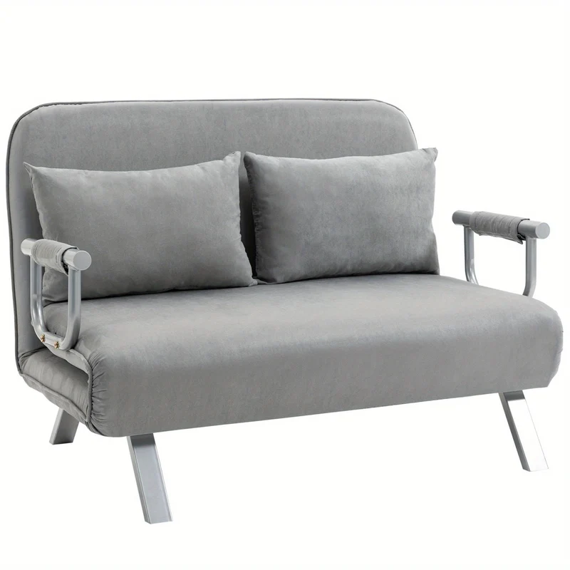 2-zitsbankbed – Slaapbank – Tweezitsbank – Loveseat – Bedbank – Verstelbare Rugleuning – Max. Draagkracht 150 kg – Lichtgrijs – Inclusief Kussens