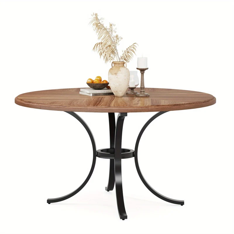 Ronde Eettafel – Uitklapbare Tafel – Eetkamertafel – Keukentafel – Tafel Voor 4-6 Personen – Bruine Houtlook – Krasbestendig Oppervlak – Uitschuifbaar Blad