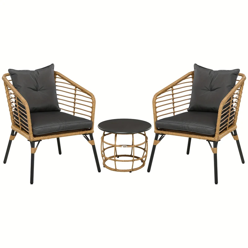 Tuinmeubelen – Loungeset – Balkonset – Rieten Meubelset – Tuinset – Weerbestendig Riet – Comfortabele Kussens – Compact Voor Kleine Buitenruimtes