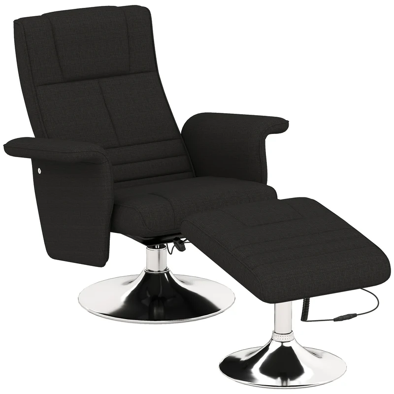 Lounge Chair – Relaxfauteuil – Draaifauteuil – Accentstoel – Fauteuil Zwart – Duurzaam Bamboe Frame – Handmatige Verstelling Met Voetensteun