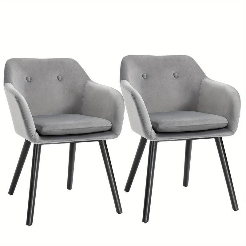 Eetkamerstoelen – Stoelen – Keukenstoelen – Gestoffeerde Stoelen – Zwarte Poten – Set Van 2 – Grijze Polyester Bekleding – Beukenhouten Poten