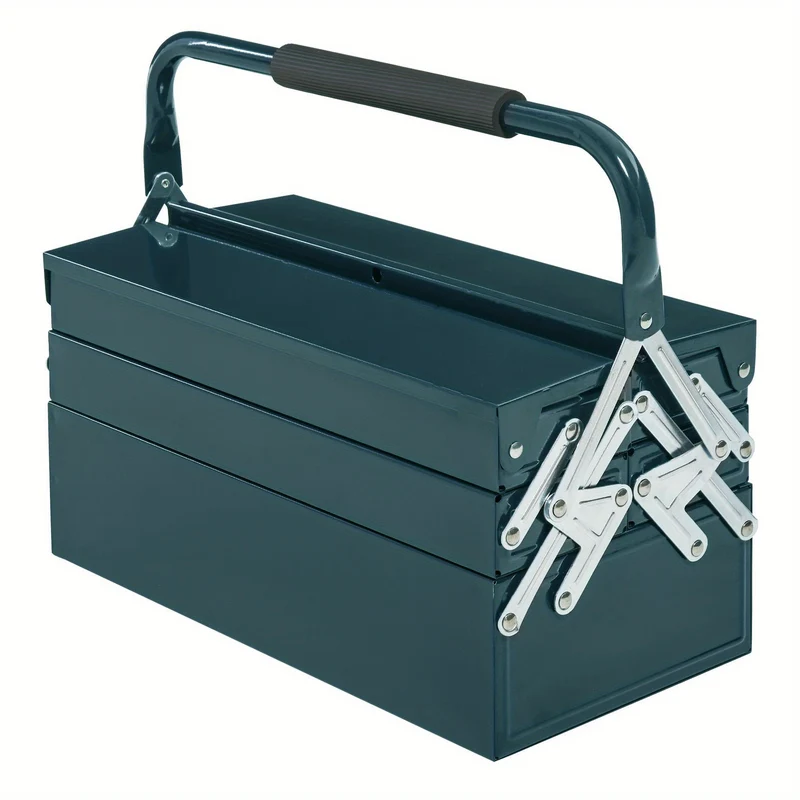 Gereedschapskist – Gereedschapskoffer – Opbergkist – Toolbox – Opbergtas – Stalen Behuizing – 5 Inklapbare Compartimenten – Donkergroen – 45 x 22,5 x 34,5 cm