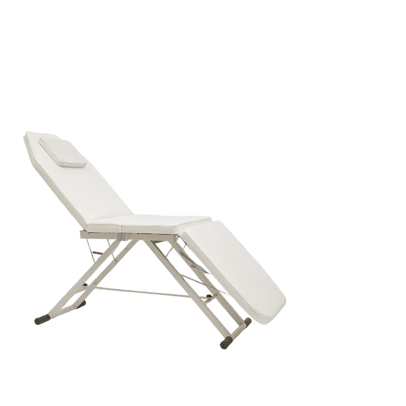 Massagetafel – Behandeltafel – Behandelbank – Schoonheidstafel – Massagebed – Verstelbaar in Hoogte – Roestvrij Staal – 3-voudig Inklapbaar – Wit