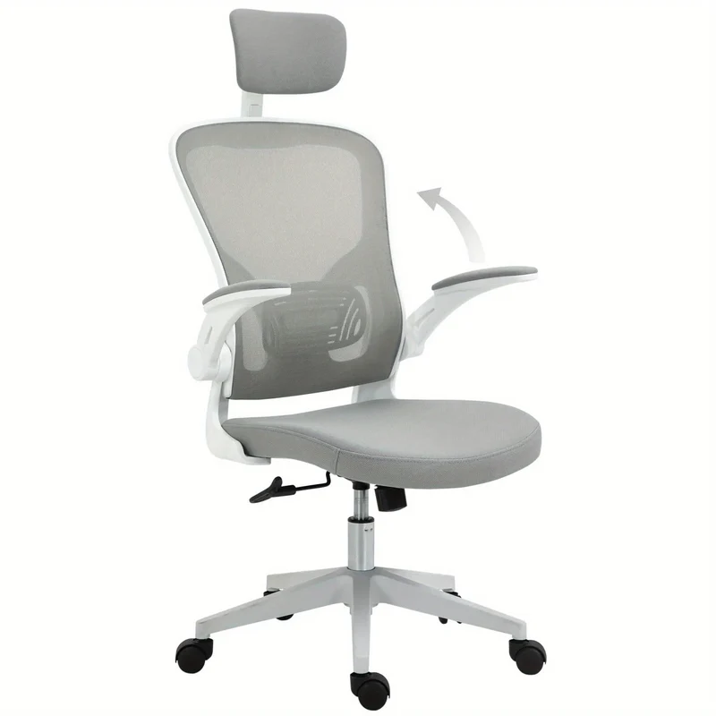Bureaustoel – Ergonomische Stoel – Kantoorstoel – Draaistoel – Office Chair – Verstelbare Hoofdsteun – Ademend Mesh – Schommelfunctie – Hoogte Verstelbaar – Grijs