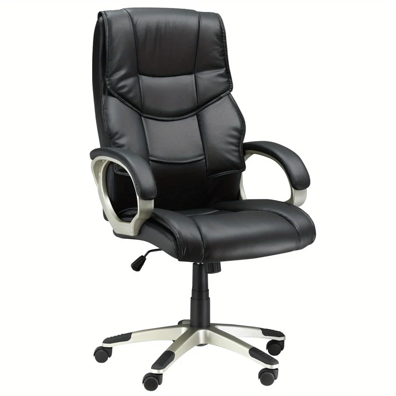 Bureaustoel – Ergonomische Stoel – Office Chair – Gamestoel – Bureaustoelen – Verstelbare Hoogte 45-54 cm – 360° Draaibaar & Schommelfunctie – Zwart Kunstleer Met Houten Frame – Dikke Foamvulling & Vijf Wieltjes