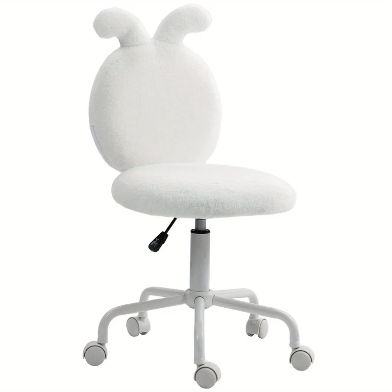 Bureaustoel – Draaistoel – Kantoorstoel – Office Chair – Werkstoel – Verstelbare Hoogte – Hardhouten Frame – Pluche Kussens – Zachte Schuimvulling – Vijfwielige Basis – Ergonomische Arm- en Rugleuning – Wit
