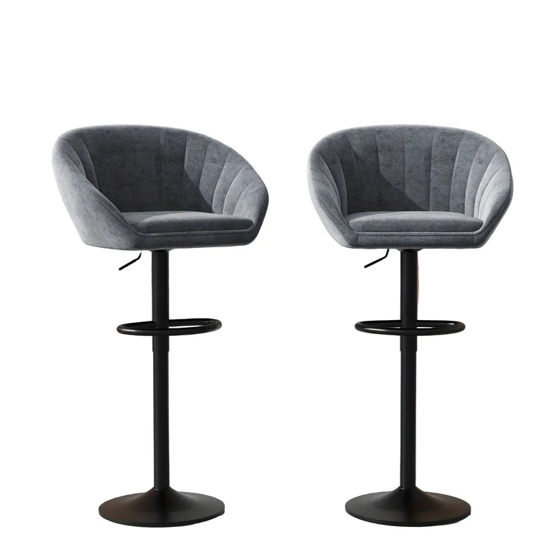 Barstoelen – Barkrukken – Barstoelen Met Rugleuning – Keukenstoelen – Stoelen Voor Bar – Set Van 2 Donkergrijs – Verstelbare Zithoogte – 360° Draaibaar
