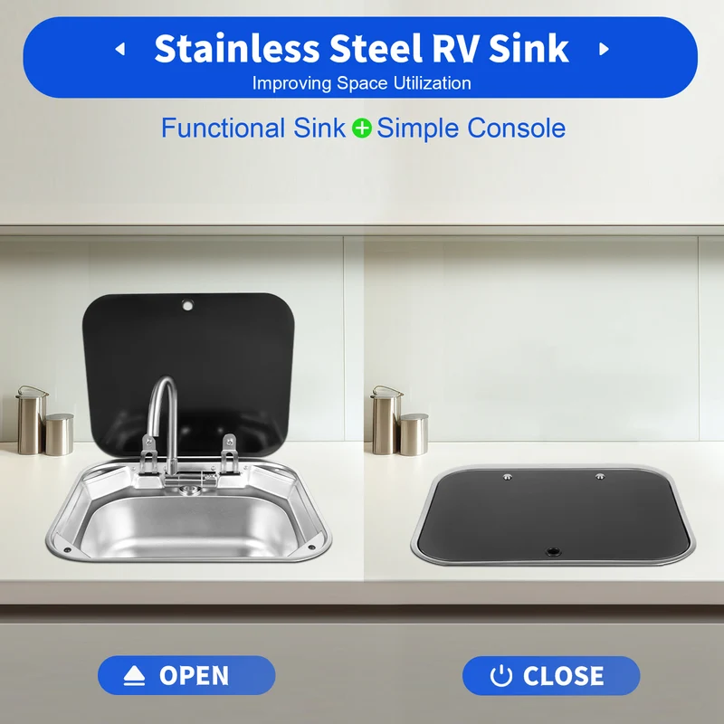 Campergootsteen – Spoelbak – Afvoerzeef – Afvoerfilter – Haaropvangbak – Ruimtebesparend ontwerp – Glasdeksel & Roestvrij Staal