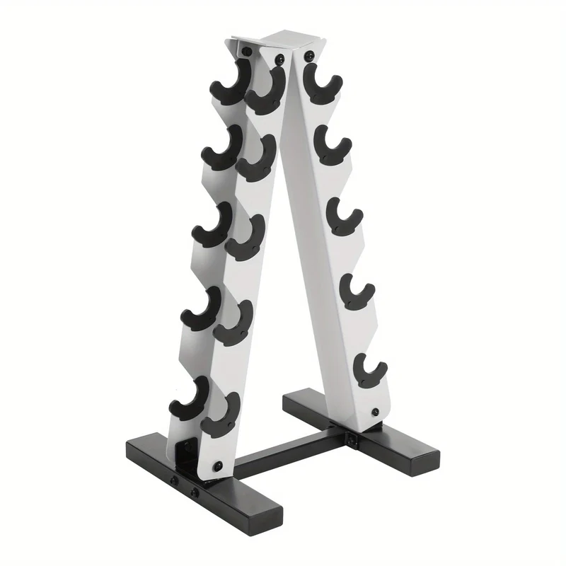 Halterschijfrek – Dumbbell Rek – Gewichtenrek – Schijvenstandaard – Opbergrek – Wit – 5 Laags A-Frame Design – Stijlvol en Ruimtebesparend