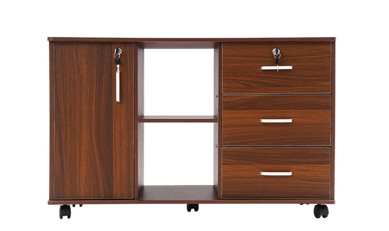 Ladeskast – Ladekast – Archiefkast – Opbergkast – Mobiele Kast – Drie Laden Met Slot – Vijf Wielen Met Remmen – Zwarte Eikenfineer – Aluminium Frame – Compact 90x34x59 cm