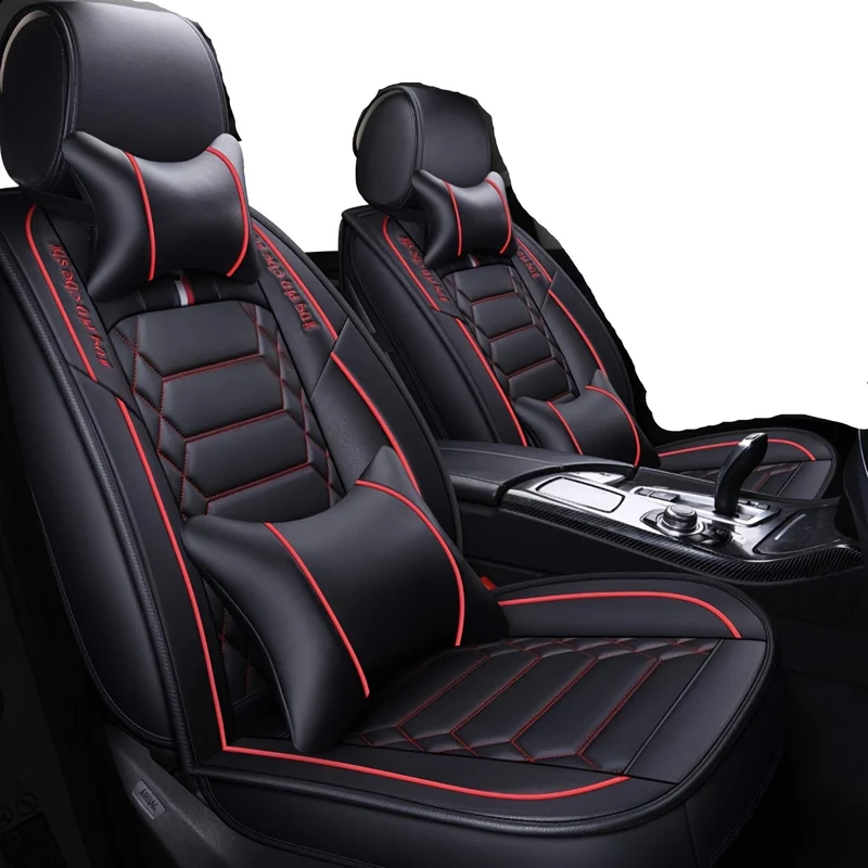 Kunstlederen Autostoelhoezen – Stoelhoezen Auto – Stoelbekleding – Autostoel Bescherming – Universele Passend – Zwart Rood – PU Leer Met Sponsvulling – Airbag Veilig
