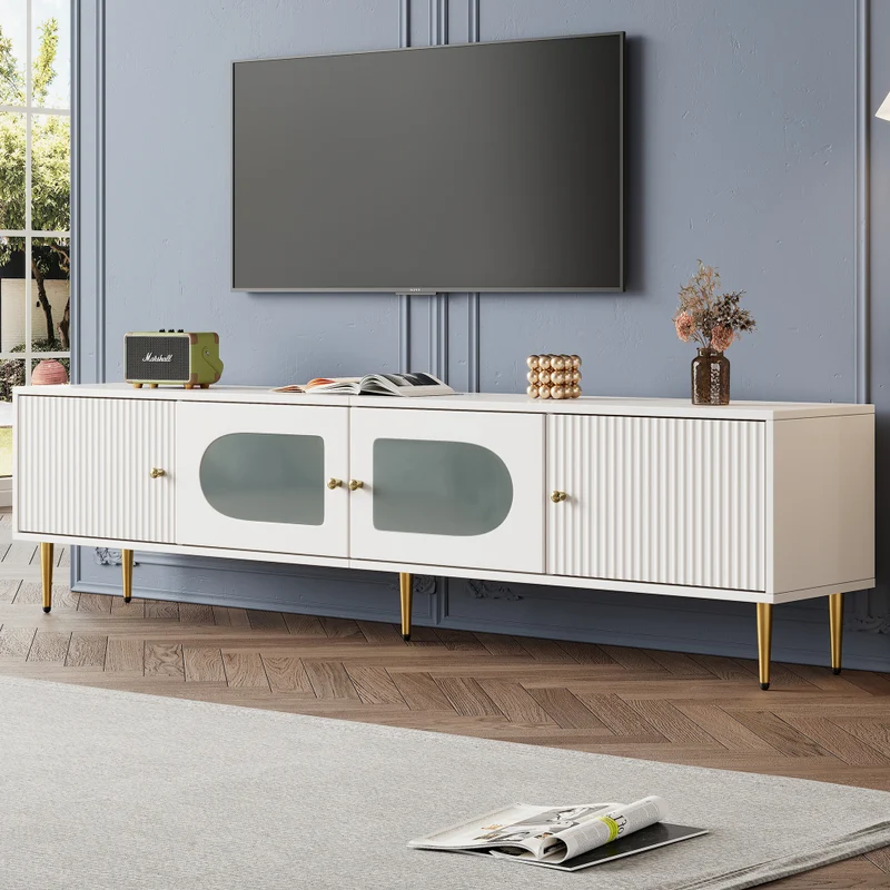 TV-meubel – Woonkamermeubel – Home Entertainment Meubel – TV-kast – Entertainmentkast – Wit met Gouden Accenten – 170x35x50 cm – Draagvermogen 35 kg