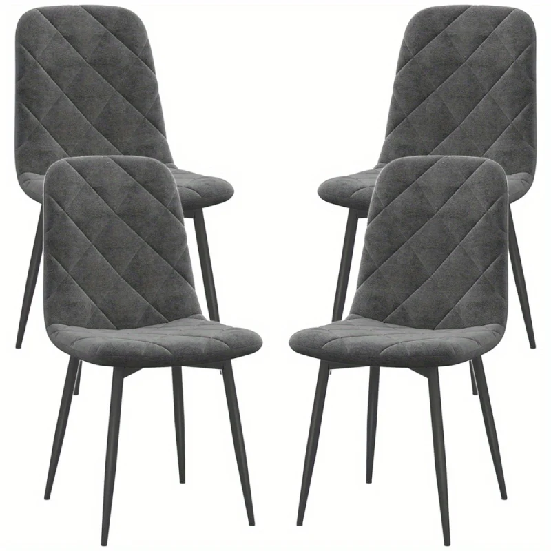 Eetkamerstoel – Keukenstoel – Stoel – Kuipstoel – Set van 4 – Gestoffeerd met fluwelen stof – Met metalen poten – Ergonomische rugleuning – Modern grijs design