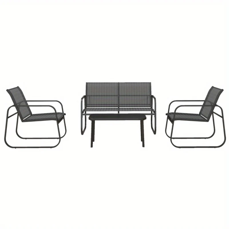 Tuinmeubelen – Tuinset – Balkonmeubelen – Loungeset – Tuinbank – Zwart Mesh – Weerbestendig Metaal – Compact 4-delig Set