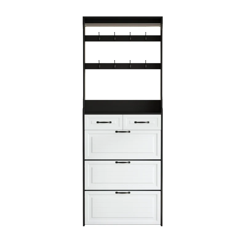 Halmeubel – Schoenenkast – Schoenenrek – Kapstok – Opbergkast – Wit – 3 Klapdeurtjes & 2 Lades – Ruimtebesparend & Stevig MDF