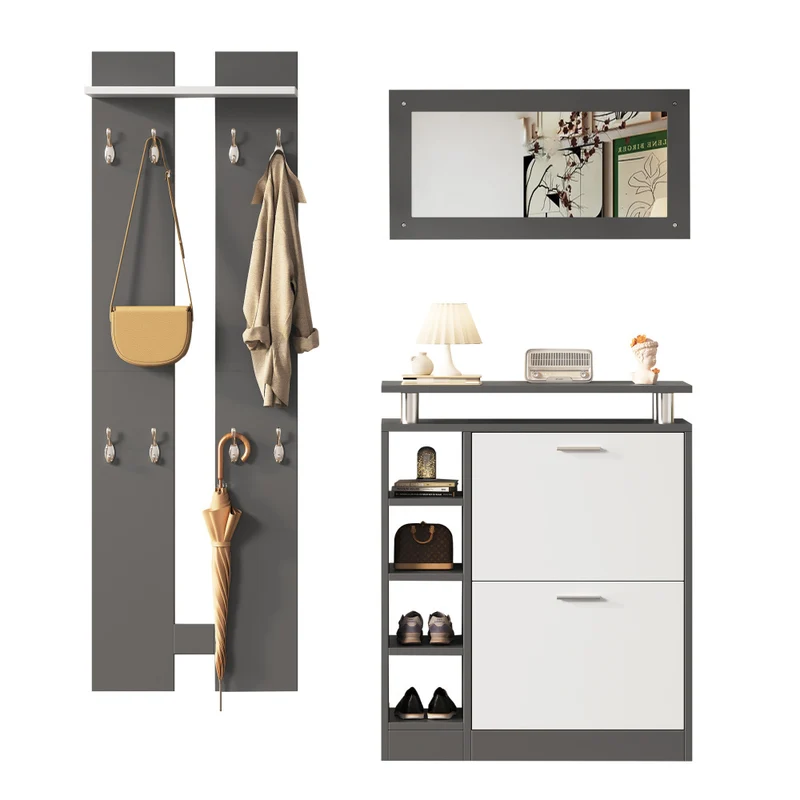 Schoenenkast – Schoenenopberger – Schoenenrek – Schoenenkast – Schoenenkast met Spiegels – Wandgemonteerd – Ruimtebesparend Design – Duurzaam Spaanplaat 80x25x96 cm