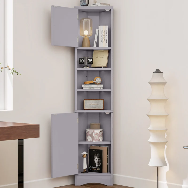 Badkamerkast – Badkamermeubel – Opbergkast – Kolomkast – Medicijnkast – Driezijdige Vorm – 36,5x24,5x170 cm – Vochtbestendig Vernistoppervlak – Verstelbare Planken