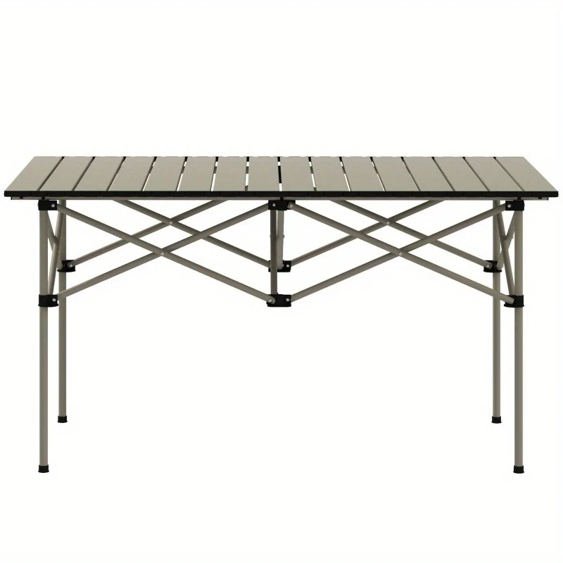 Verstelbare Klaptafel – Campingtafel – Picknicktafel – Tuintafel – Opvouwbare Tafel – Lichtgewicht Aluminium Frame – Roll-Up Tafelblad – Compact Voor 2 Personen – Stevig X-onderstel – Met Opbergbodem – Vintage Khaki 95x55 cm
