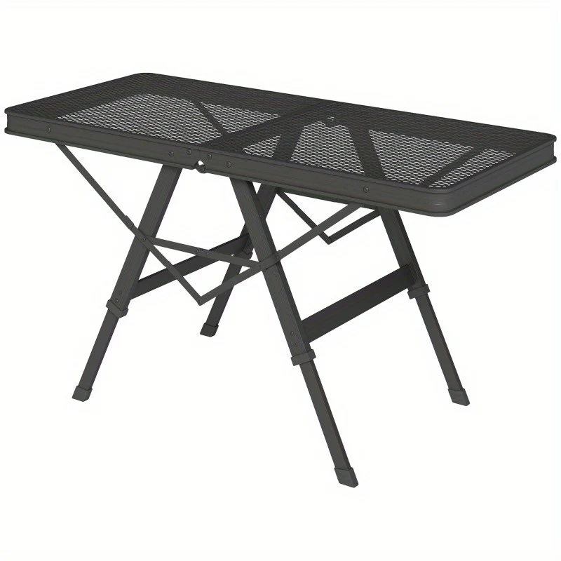 Campingtafel – Inklapbare Tafel – Picknicktafel – Veldtafel – Verstelbare Tafel – Aluminium Frame – Hoogte Verstelbaar – Compact Opvouwbaar – Mesh Zijtafel – Zwart Retro Design