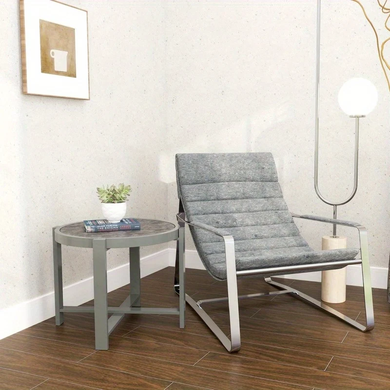 Bijzettafel – Sidetable – Nachtkastje – Banktafel – Koffietafel – Rond – Weerbestendig Aluminium – Marmerlook Grijs