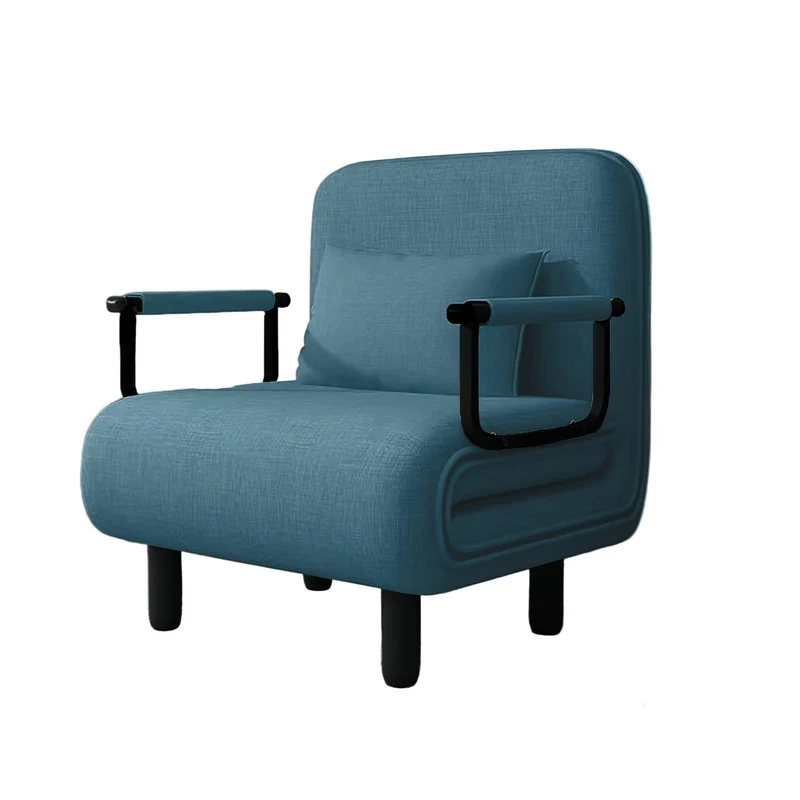 Slaapbank – Slaapfauteuil – Logeerbed – Zitbank – Relaxstoel – Verstelbare Rugleuning 5 Standen – Comfortabele Kussens & Gouden Metalen Armleuningen – Blauw – Draagvermogen 200 kg – 60x68x85 cm – Modern Design