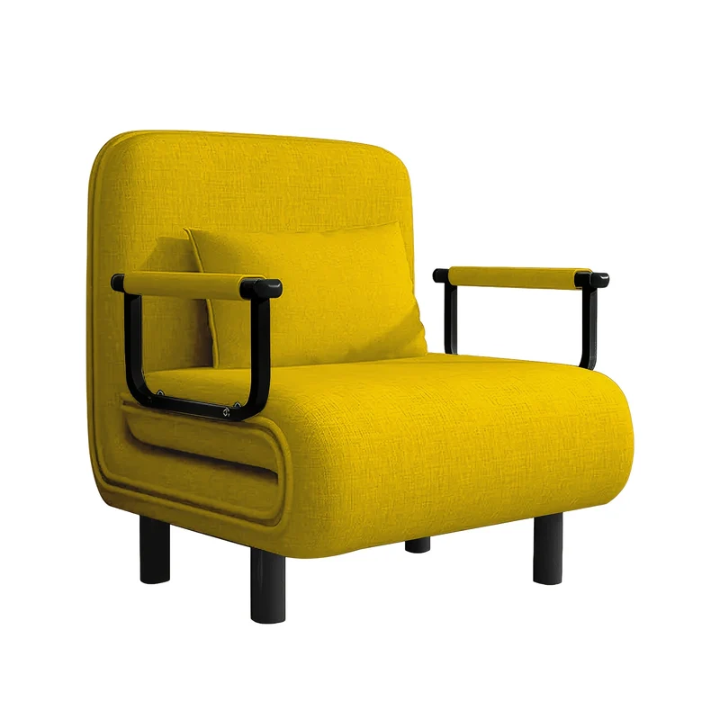 Slaapbank – Bedbank – Slaapstoel – Slaapfauteuil – Ligbed – Verstelbare Rugleuning 5-standen – Duurzaam Polyester 60x68x85 cm – Geel