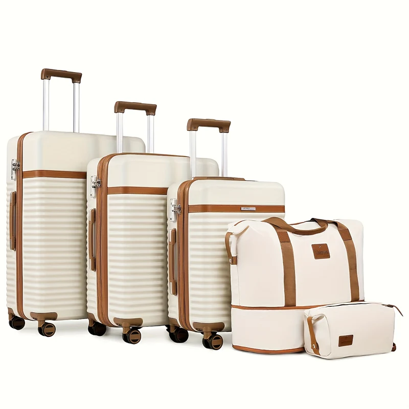Kofferset – Reiskoffers – Trolley – Handbagage – Ruimbagage – Hardcase ABS – Spinner Wielen & TSA Slot – 5-delig 20/24/28 Inch Wit