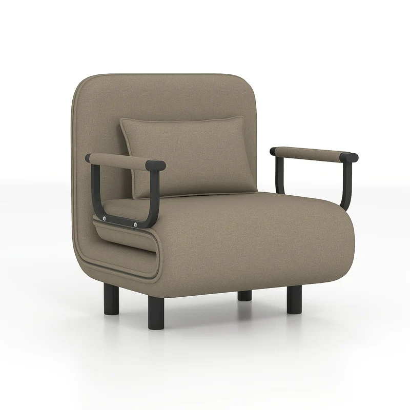 Opvouwbare Sofa Bed Stoel – Slaapstoel – Relaxstoel – Logeerstoel – Zitzak – 5-Standen Verstelbare Rugleuning – Duurzaam Metalen Frame – Comfortabel Velvet Kussen – Compact 116x65x85 cm – Khaki