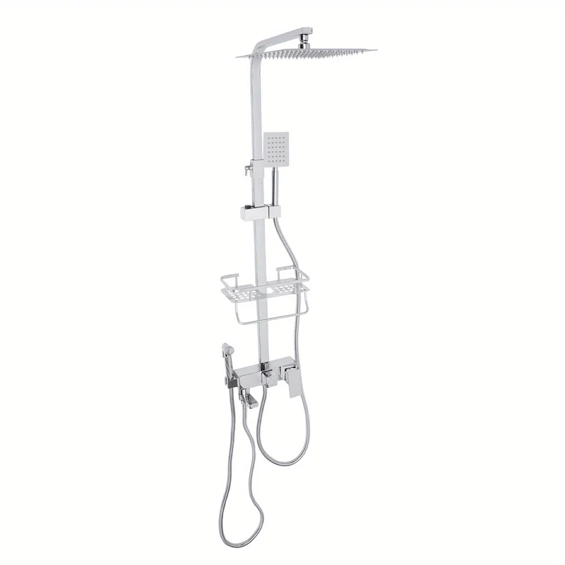 Doucheset – Douchekraan – Douchekop – Badkraan – Douchekraan Thermostatisch – Hoogwaardig Koper & RVS – Verstelbaar 73-116 cm – Wandmontage