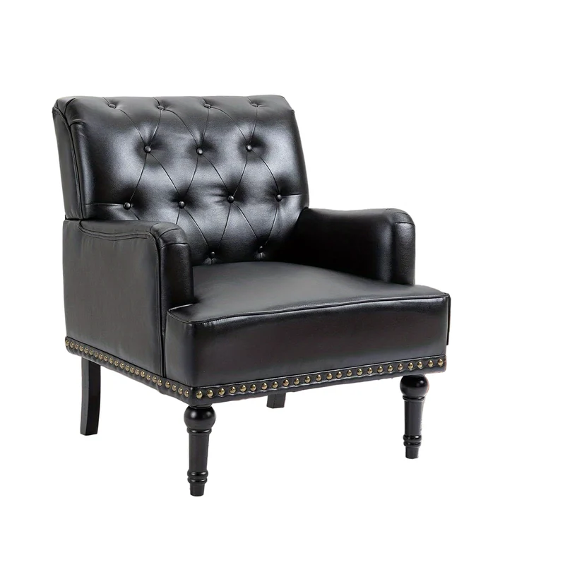 PU Leren Fauteuil – Stoel – Clubstoel – Loungefauteuil – Accentstoel – Zwart – Memory Foam Zitting – Rubberhouten Poten