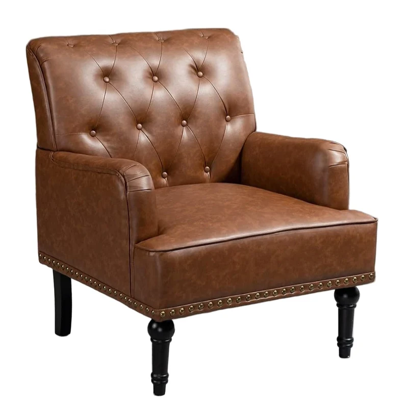 Fauteuil – Accentstoel – Clubstoel – Leunstoel – Zetel – PU Kunstleer – Rubberen Houten Poten – Memory Foam Zitvlak – Decoratieve Klinknagels
