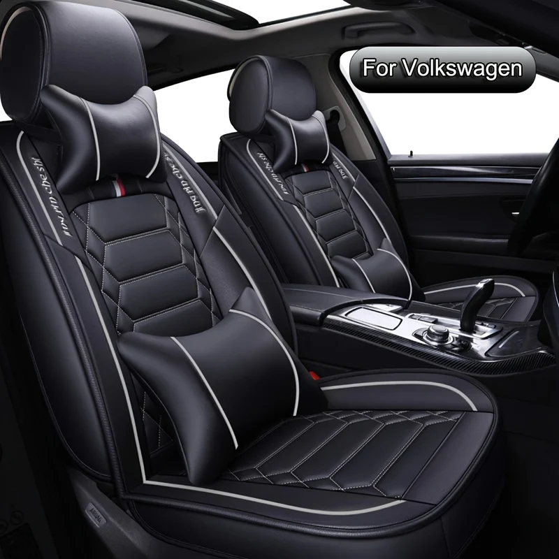 Autostoelhoezen Set – Stoelbekleding – Stoelhoes Auto – Autostoelbescherming – Universele Stoelhoezen – PU Leer – All-Season Comfort – Geschikt Voor 5 Zitplaatsen – Zwart-Grijs