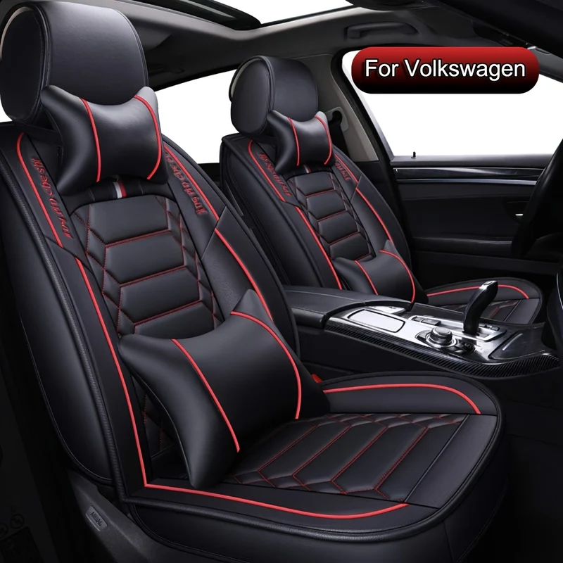 Autostoelhoezen – Stoelhoes Auto – Zittingbeschermer – Autostoelbekleding – Autostoelkussen – Universele Pasvorm – Kunstleer Met Sponsvulling – Zwart-Rood Design