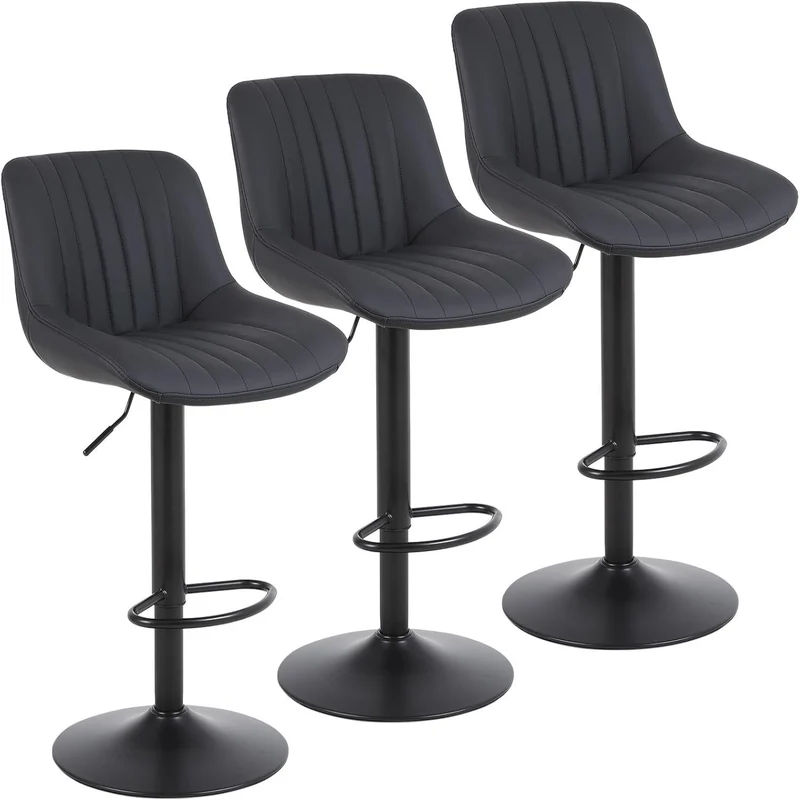 Barkruk – Barstoel – Kruk – Barkrukken – Barstoelkruk – Verstelbare Hoogte 55-75 cm – Fluweel Bekleding Met Rugleuning En Voetensteun