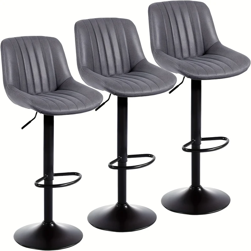 Barkruk – Barstoel – Kruk – Barstoeltje – Barkrukset 3-delig Donkergrijs – Hoogte Verstelbaar – Zachte Velvet Bekleding