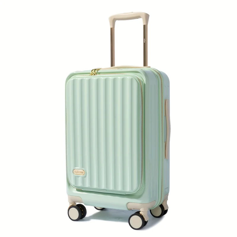 Koffer – Reiskoffer – Handbagage – Trolley – Spinner – 20 Inch – Front Open Design – 25% Uitbreidbaar – Stevige Hardcase PC – Verstelbare Aluminium Handgreep – Stil Spinner Wielen – Laptopvak – Cijferslot – Mint Groen