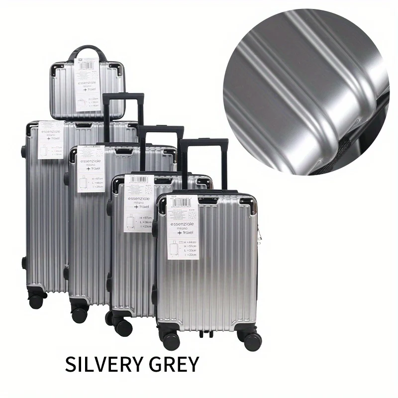 Kofferset 5-delig – Bagage – Reiskoffers – Spinner – Trolley – Zilvergrijs – Hard PVC Kunstleer – Combinatieslot Met 360° Wieltjes